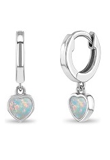 nice silver opal heart dangle hoop baby earrings